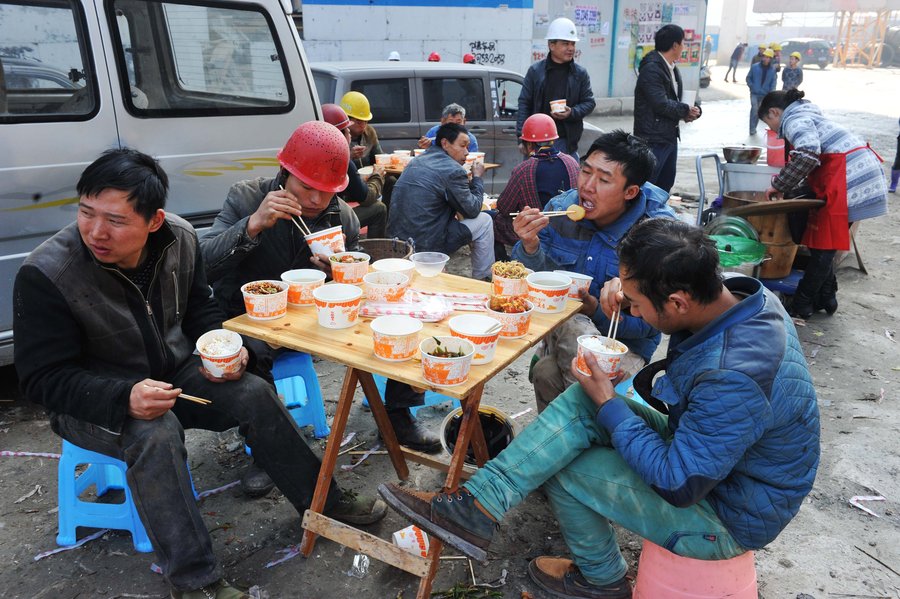 Cooking lunch for construction workers