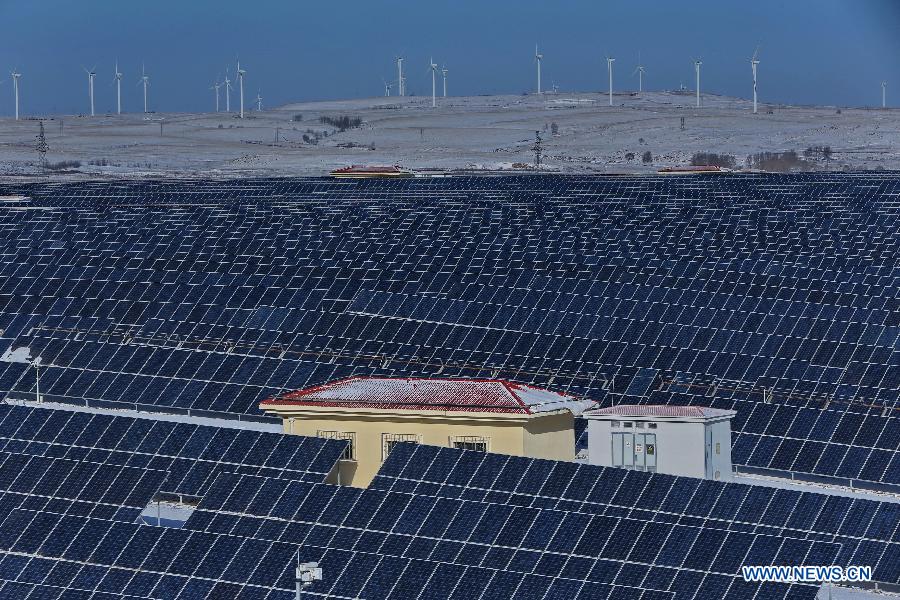 Solar power plant, wind power farm in Highly-polluted Hebei province