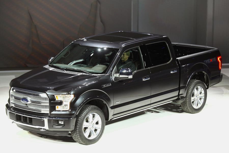 2015 Ford F-150 pickup truck displayed in auto show