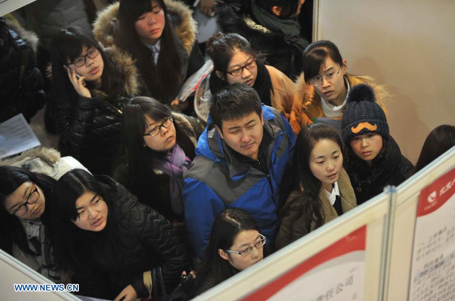 Job seekers attend job fair for postgraduates in Beijing