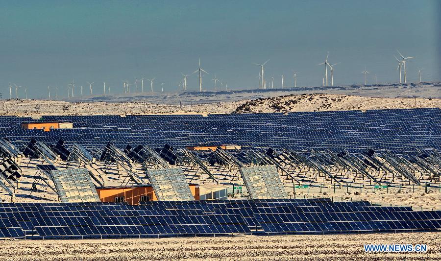 Solar power plant, wind power farm in Highly-polluted Hebei province