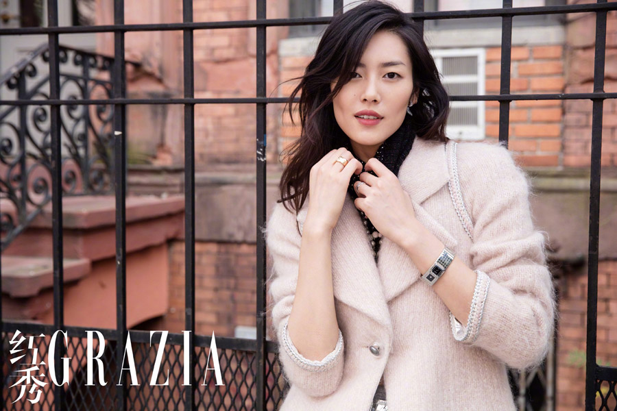 Model Liu Wen poses for fashion magazine