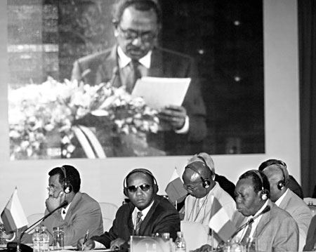 Delegates listen yesterday as Haile-Kiros Gessesse, Ethiopia's special envoy to the Forum on China-Africa Co-operation, speaks at the opening ceremony of the Senior Officials Meeting, which is being held in Beijing. Gessesse said that after more than 50 years of history, Sino-African relations have stood the test of time, and today they are focused on the future. The basis for relations is sincere friendship, equality, solidarity, co-operation and common development. 