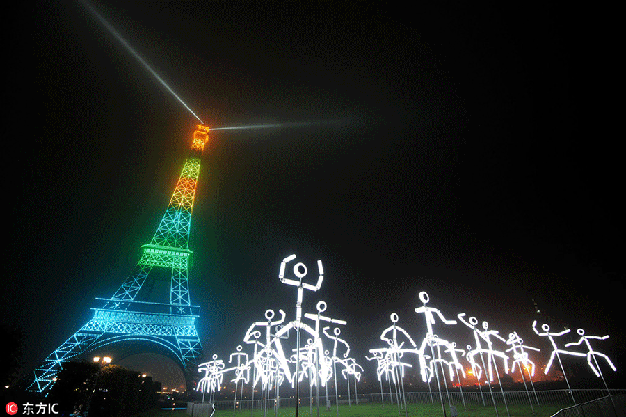 Replica of Eiffel Tower glows in E China's Hangzhou