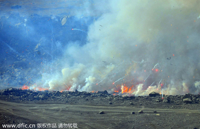 Illegal fireworks confiscated, burned in NE China