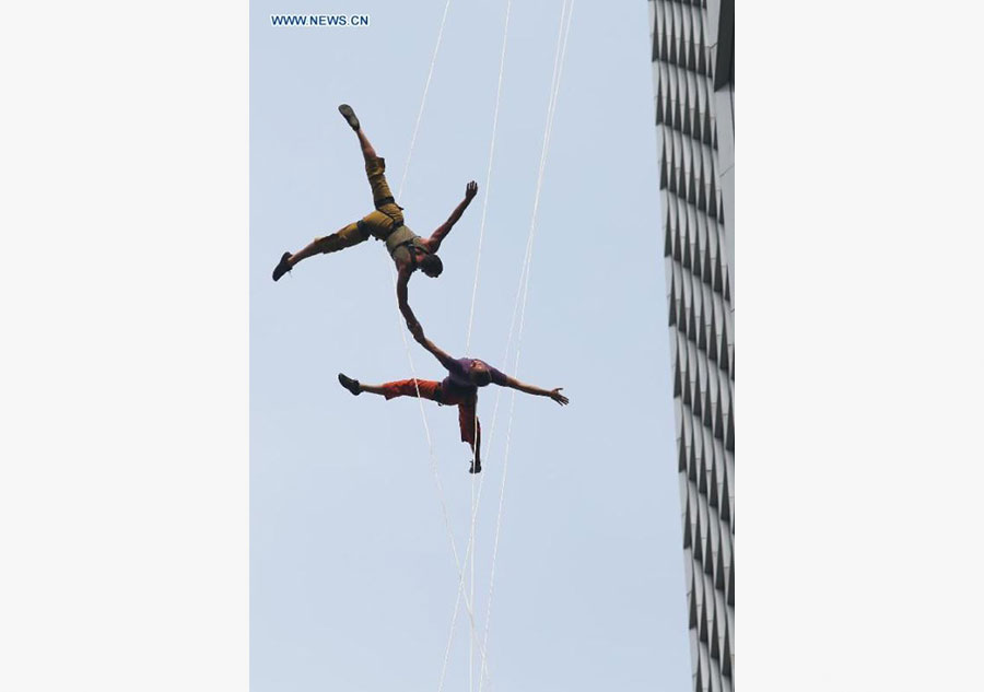 Dancers perform sky ballet in Shanghai