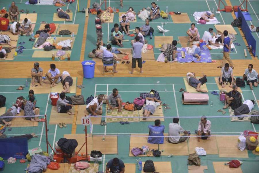 Sports venue turns makeshift shelters as Typhoon Nida lashes Shenzhen