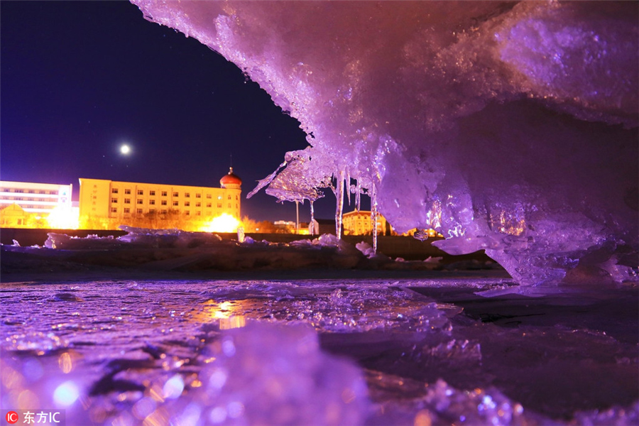 Ice sparkles under dazzling colors in Heilongjiang