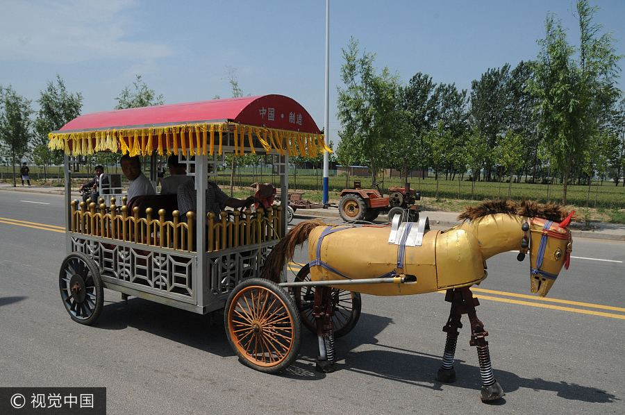 Farmer builds motorized iron horse with recycled material