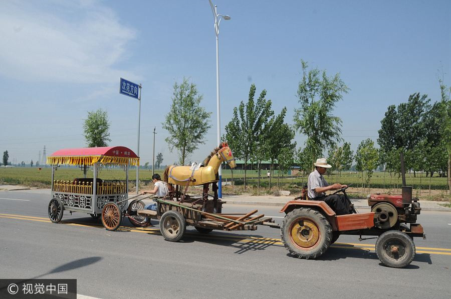 Farmer builds motorized iron horse with recycled material