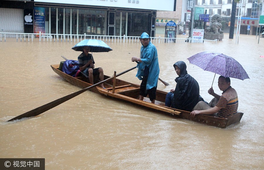 Torrential rain leaves S China county flooded