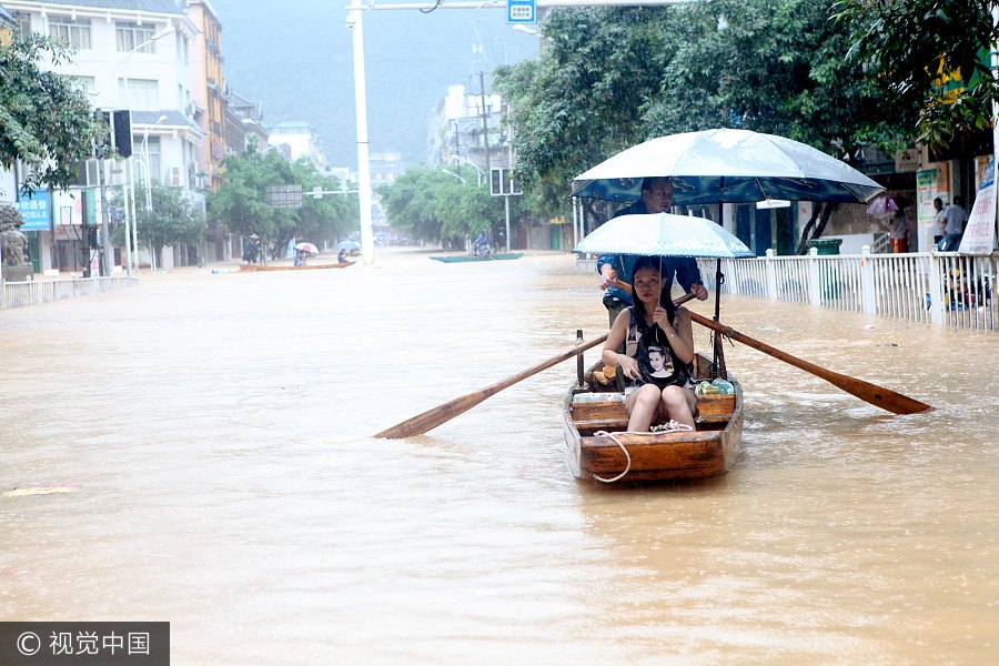 Torrential rain leaves S China county flooded