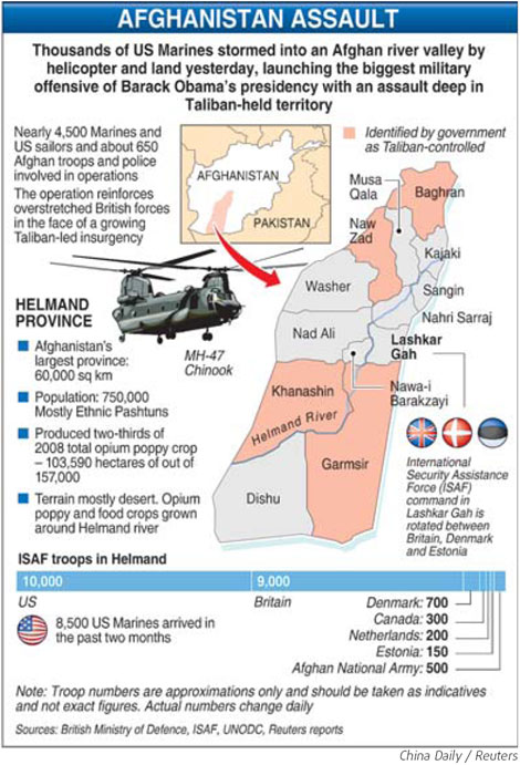 US Marines begin major south Afghan assault