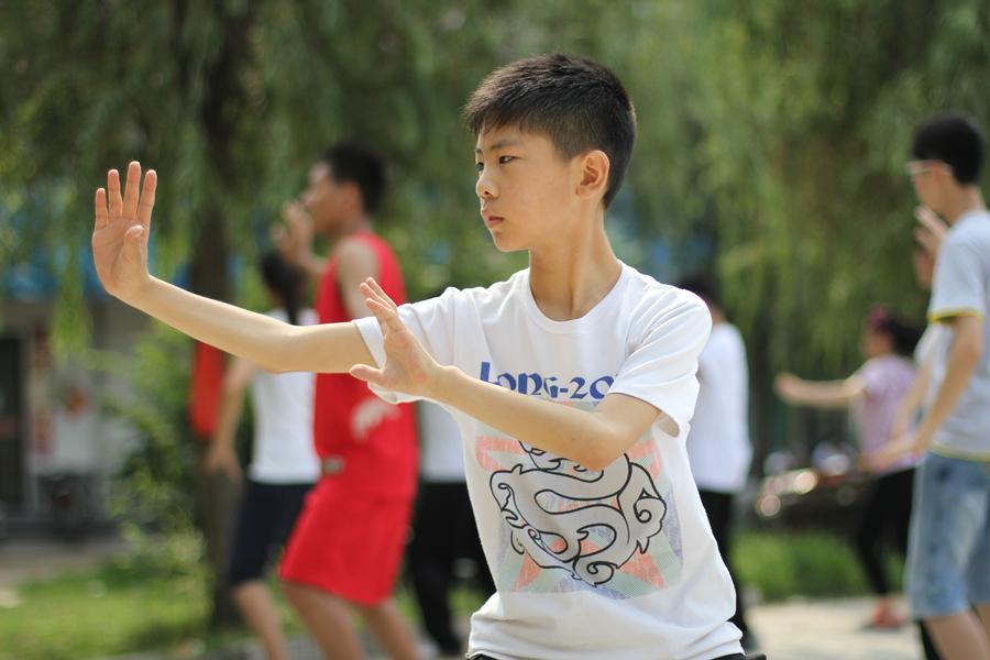 Students learn tai chi in Henan