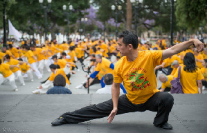 Students learn tai chi in Henan