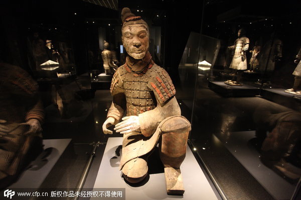 Colored terracotta warriors meet their public