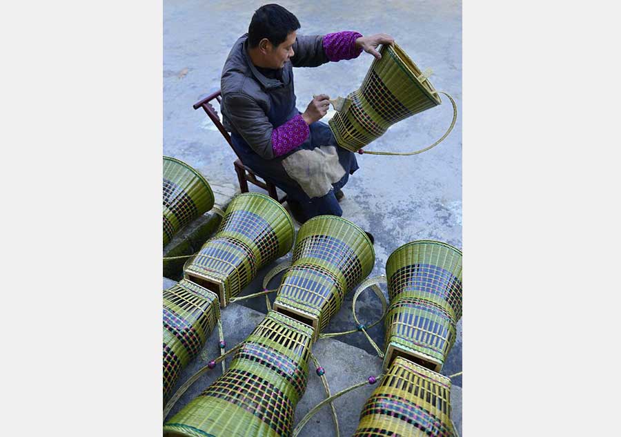 Bamboo strips baskets made by Tujia ethnic group farmers in C China