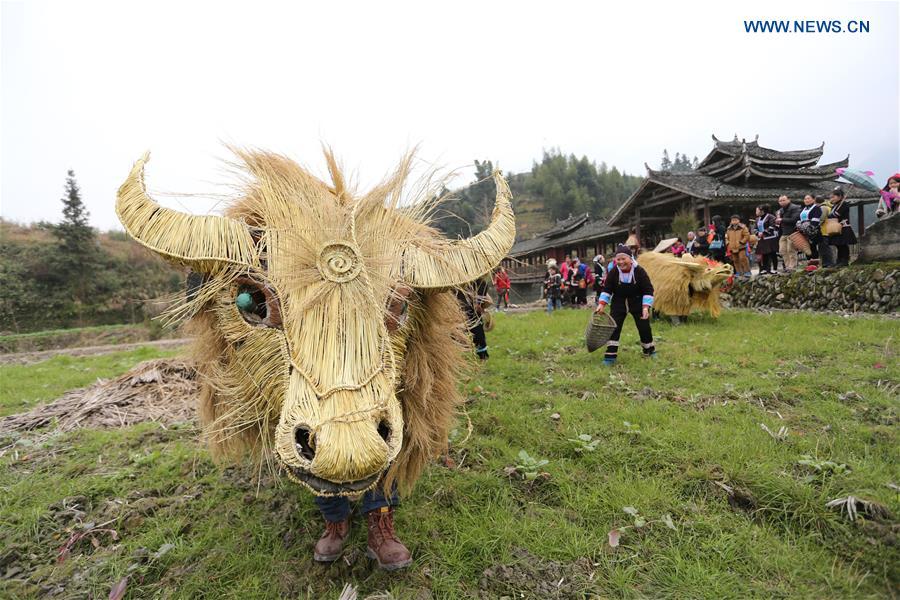 People take part in 'spring cattle' dance in S China