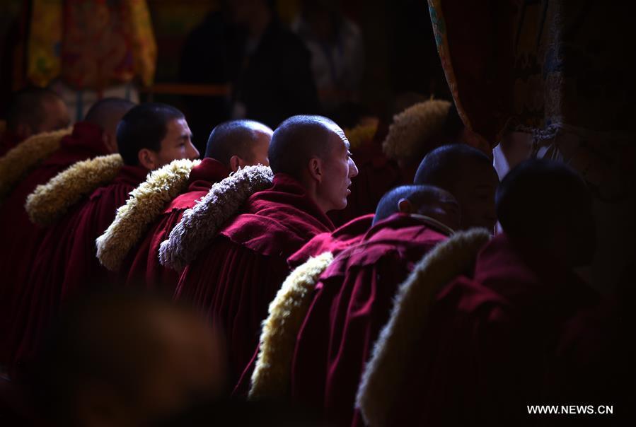 Lamas attend sutra debate at Ganden Monastery in Lhasa