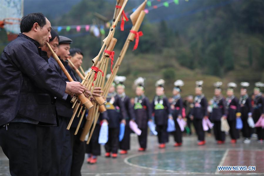 People of Miao ethnic group take part in folk events welcoming spring