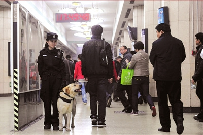 北京地鐵安保全面升級 民警攜犬地鐵巡邏(圖)