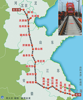 京滬高鐵全線鋪通 共設24個車站（圖）