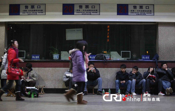 大學生通宵排隊搶購火車票 同時復習備考(圖)