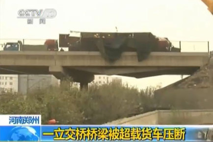 鄭州一跨京廣鐵路公路橋2承重梁被軋斷 列車經過限速