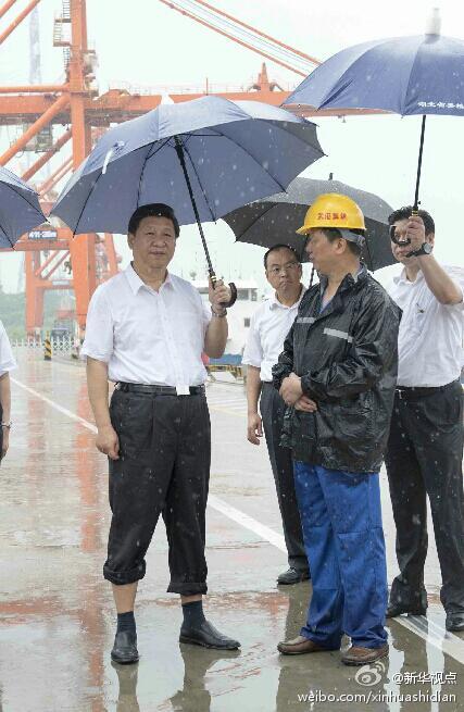 習近平總書記冒雨考察武漢新港感動網友