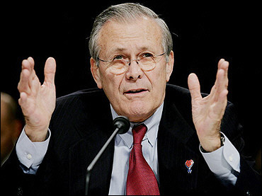 Two US human rights groups filed a lawsuit charging Secretary of Defense Donald Rumsfeld with 'direct responsibility' for the illegal torture and abuse of eight men held prisoner in Iraq (news - web sites) and Afghanistan (news - web sites).(AFP/File/Luke Frazza) 