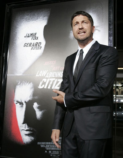 Jamie Foxx,Gerard Butler at premiere of film 