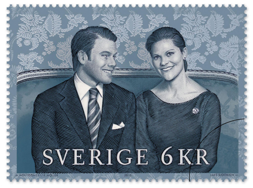 Sweden's Crown Princess Victoria and her fiance wedding postage stamps