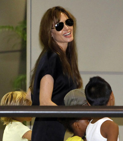 Jolie and kids at New Tokyo International Airport