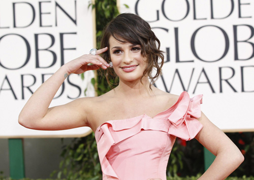 Lea Michele from the TV series 'Glee' arrives at the 68th annual Golden Globe Awards