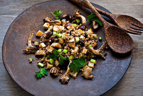 Barley, celery root and mushroom salad with scallion vinaigrette