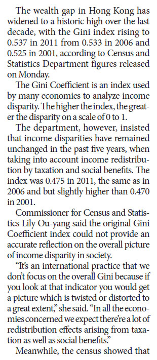 Wealth gap index at historic high