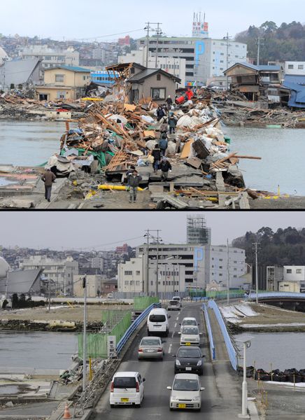 日本地震海嘯一年后恢復對比圖