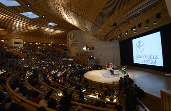 Nobel Literature winner Mo Yan speaks at Stockholm University