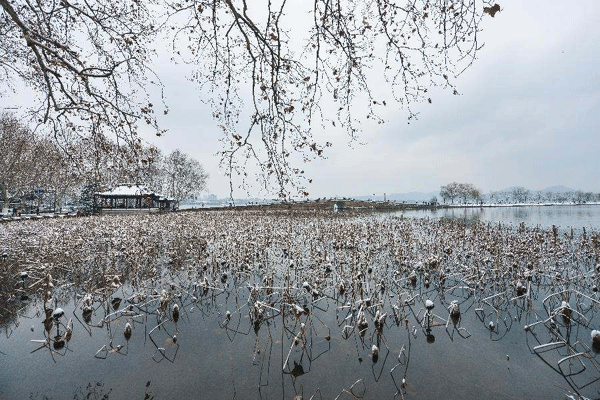 Tourists wonder by West Lake after snowfall in China's Hangzhou