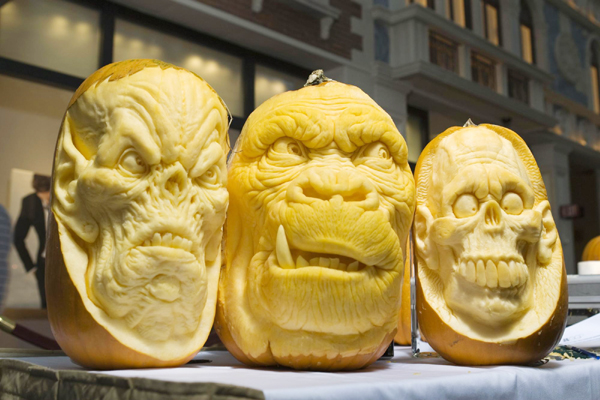 Pumpkins carved for Halloween