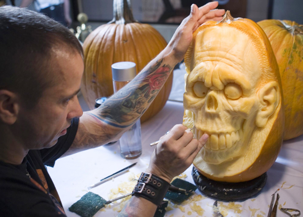 Pumpkins carved for Halloween