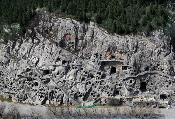 Areial view of Longmen Grottoes in Luoyang