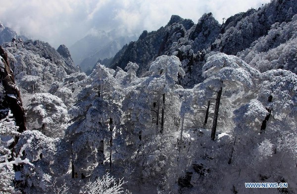 Scenery on snow-covered Huangshan Mountain