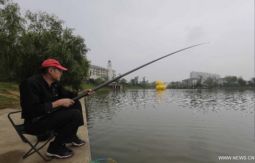 Mini copy of famous huge rubber duck appears in Wuhan