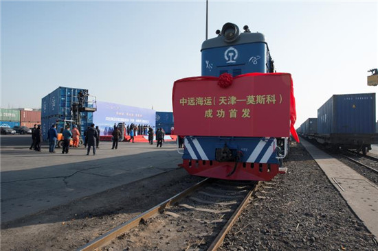 Multimodal freight train heading for Moscow