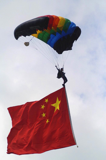 PLA perform parachute jump show in Hong Kong