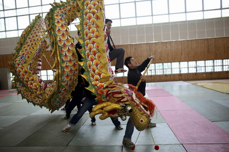 Dragon dance troupe rehearses for Lunar New Year