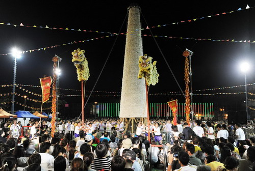 Annual Bun Scrambling competition in Cheung Chau, HK