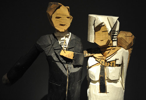 Wooden people exhibit showcases in Beijing