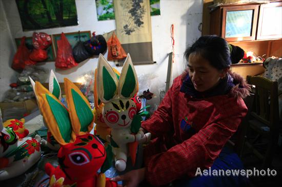 Handmade toy bunnies greet the New Year